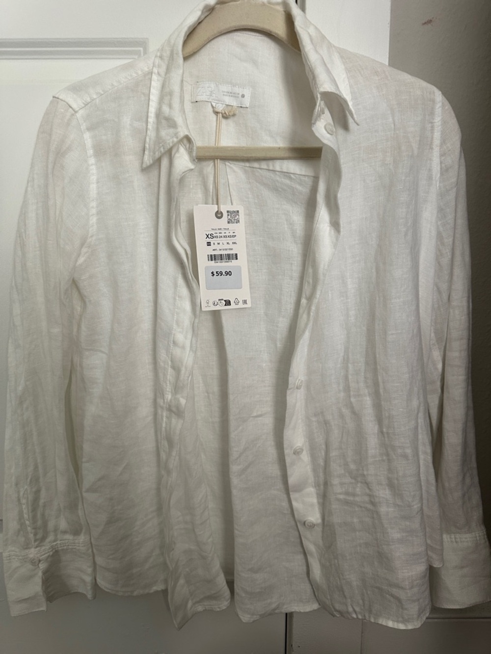 ZARA White 100% Linen Shirt | Size XS